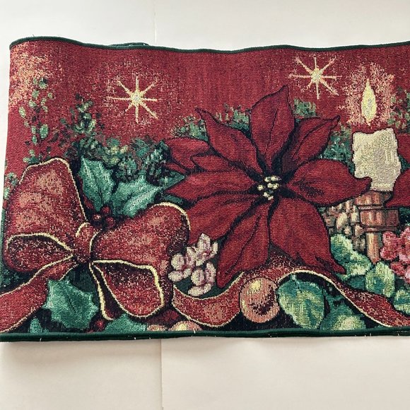 Manual Woodworkers and Weavers Woven Table Runner Poinsettia Candles 70x13 USA - Picture 5 of 10